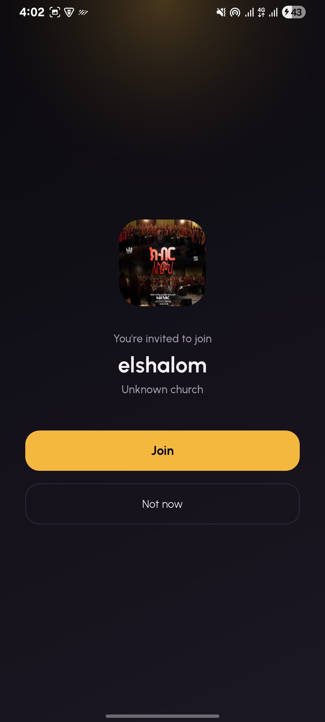 An invitation screen offering to join a choir