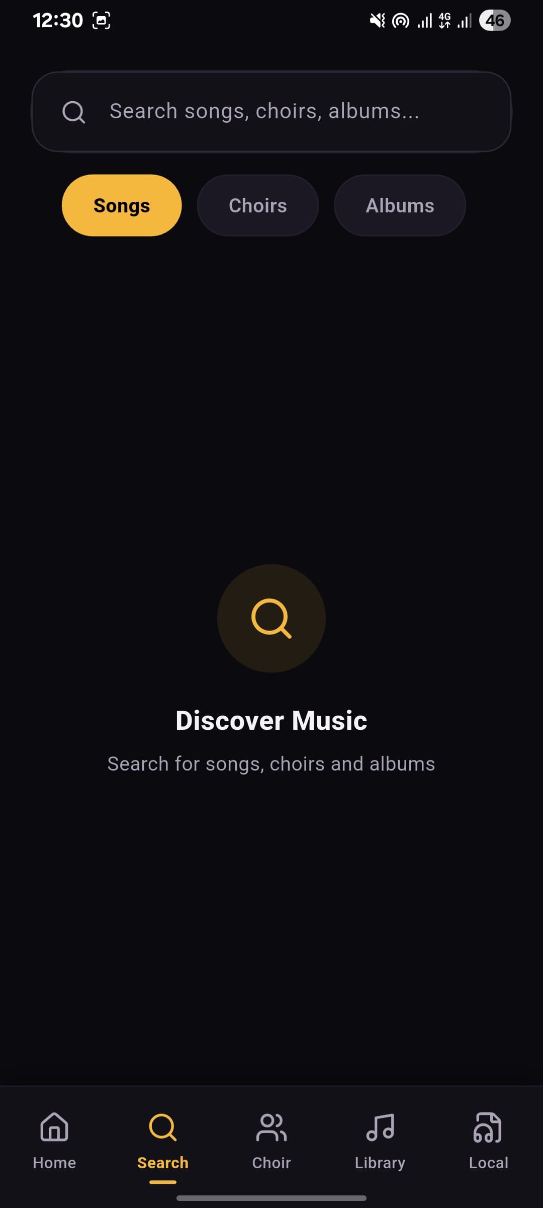 Search with tabs across songs, choirs and albums