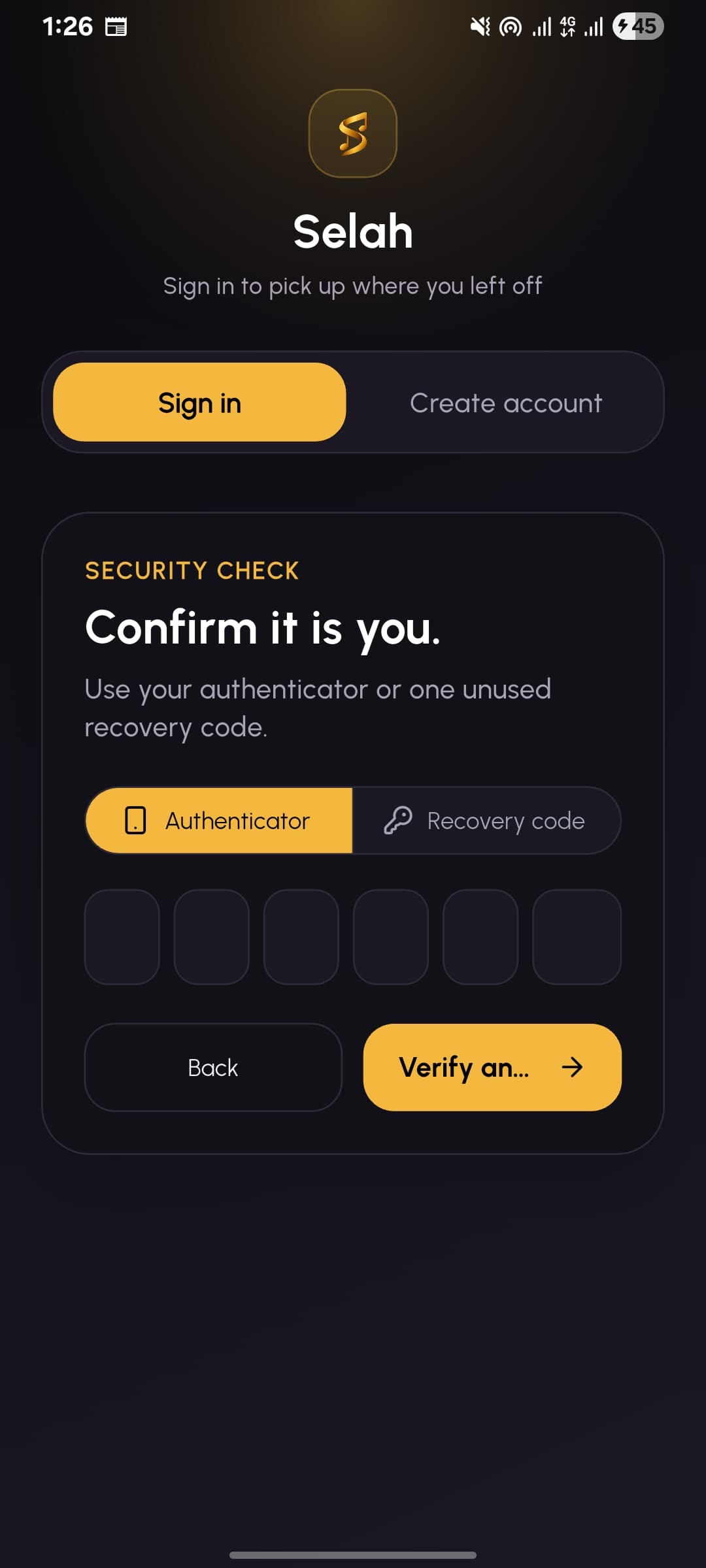 A two-factor sign-in prompt asking for an authenticator code